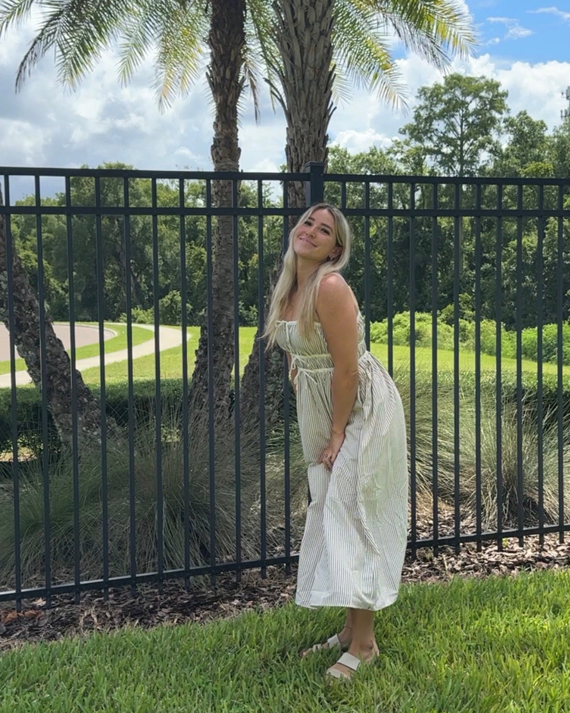 STRIPED MIDI SUNDRESS | Brown