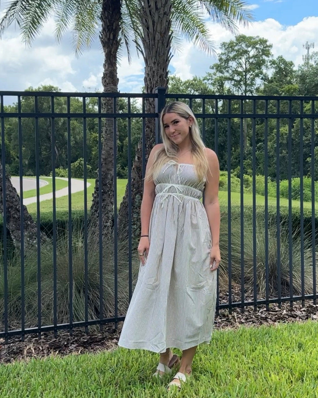 STRIPED MIDI SUNDRESS | Brown