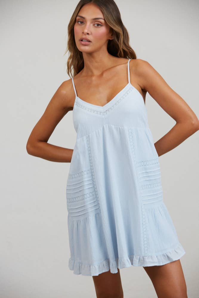 SUMMER BREEZE LACE TRIM ROMPER | Blue
