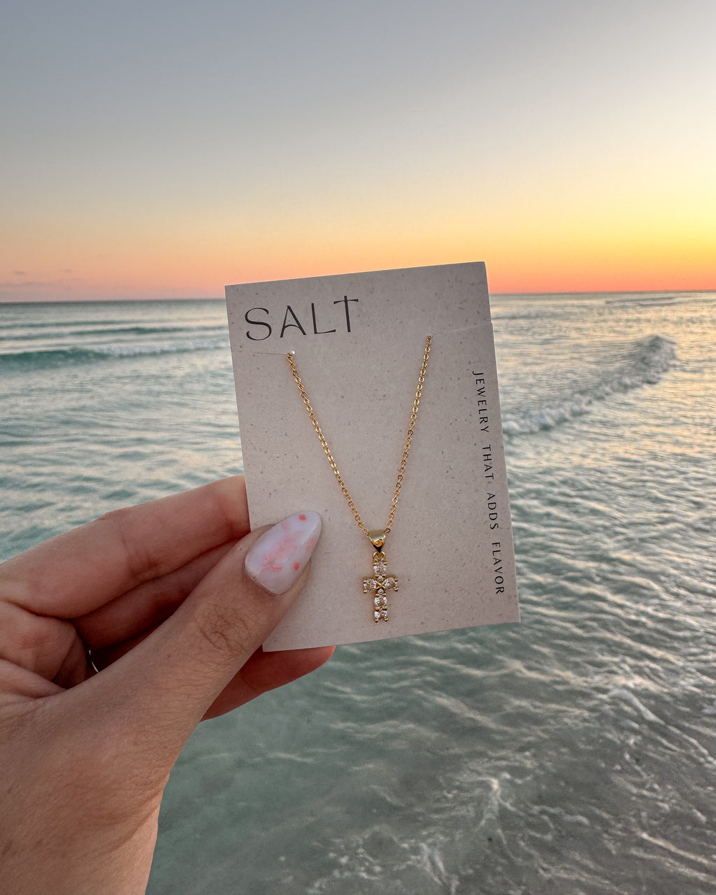 CRYSTAL CROSS NECKLACE | Gold