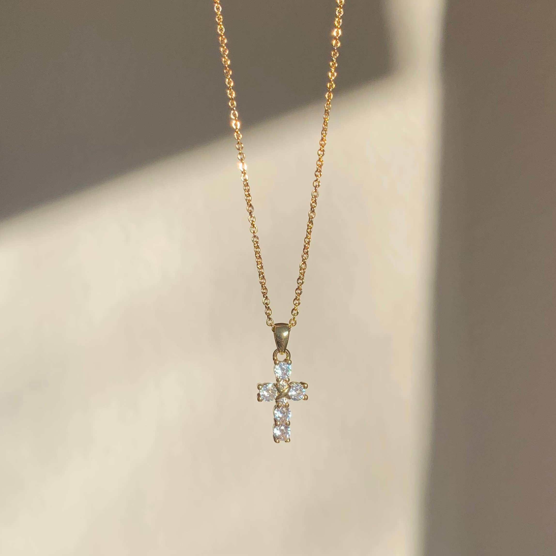CRYSTAL CROSS NECKLACE | Gold