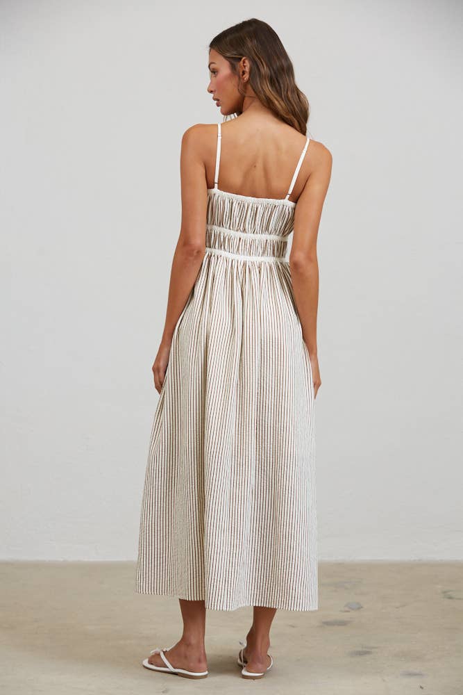STRIPED MIDI SUNDRESS | Brown