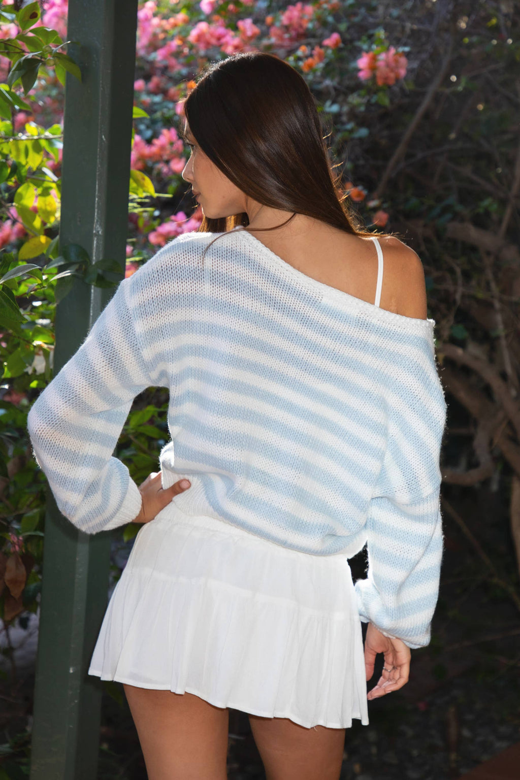 PAISEY STRIPED KNIT OFF THE SHOULDER SWEATER
