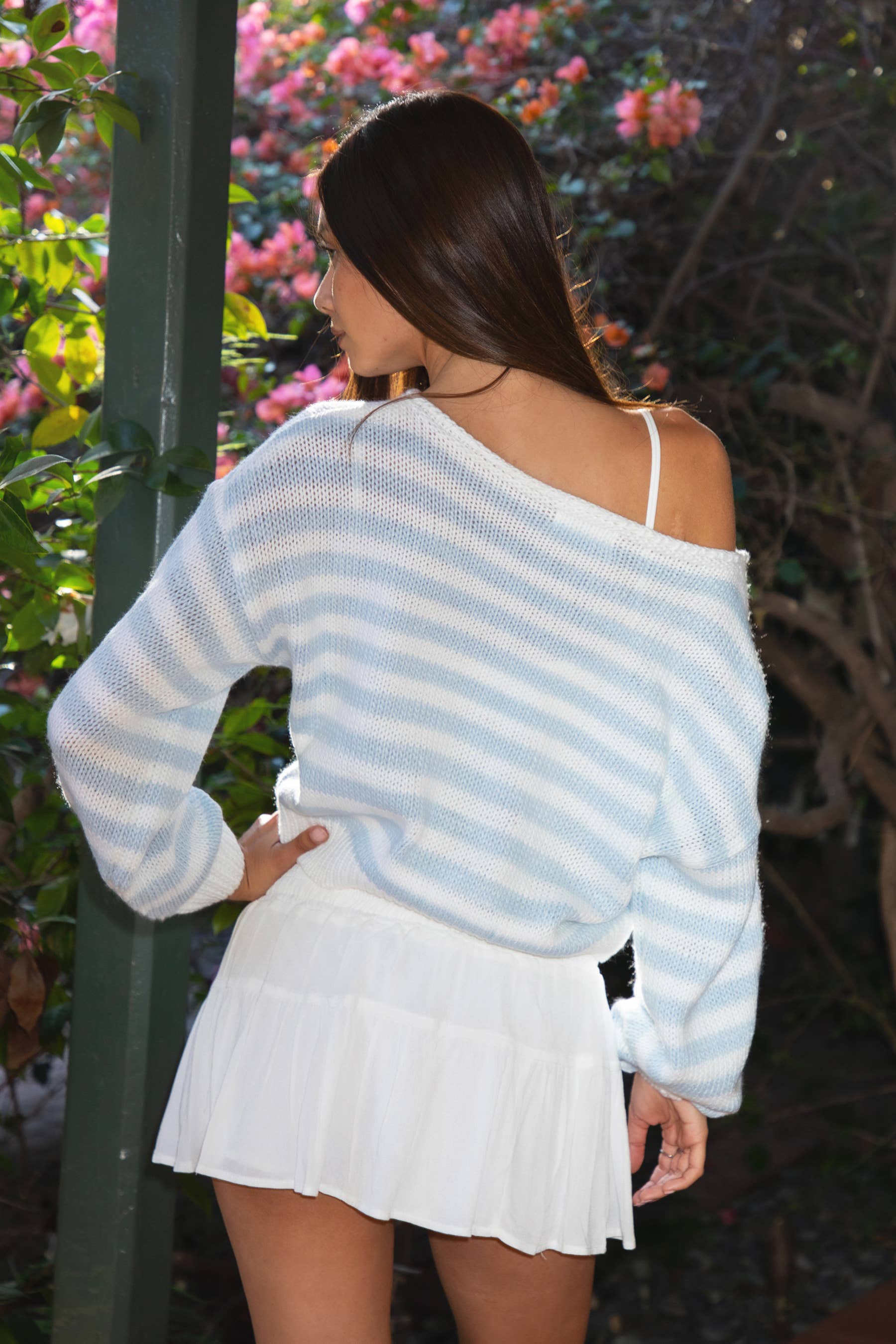 PAISEY STRIPED KNIT OFF THE SHOULDER SWEATER