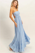 SMOCKED HALTER MAXI DRESS | Powder Blue