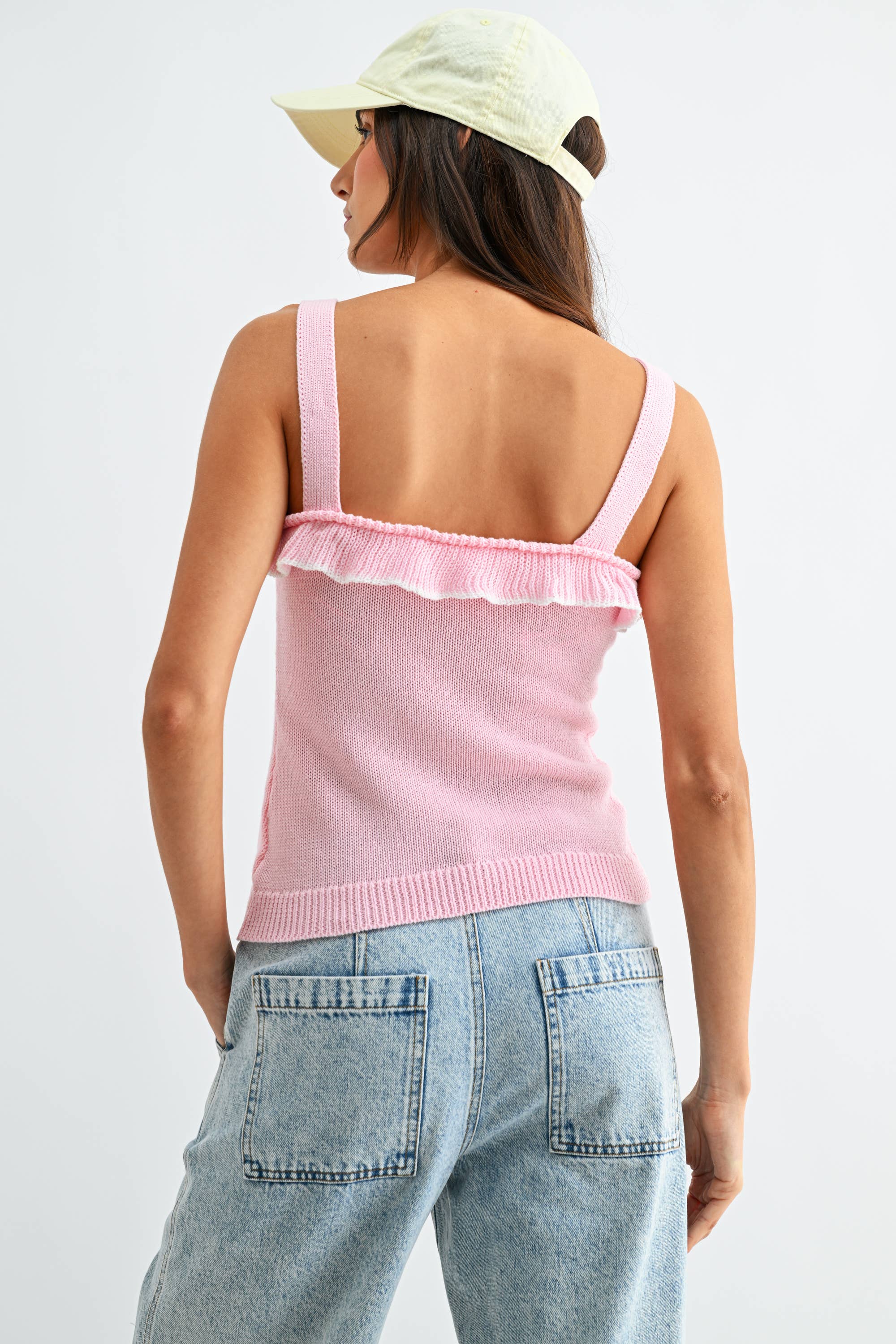 RUFFLE KNIT TANK TOP | Pink