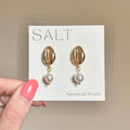 COWRIE SHELL PEARL EARRINGS | Swarovski Pearls | 18k Gold