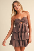 STRAPLESS BABYDOLL RUFFLE LAYERED ROMPER